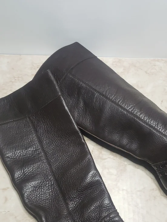 Michael Kors Dark Brown Leather Knee-High Heeled Pull On  Boots Size 6.5 - Picture 8 of 8